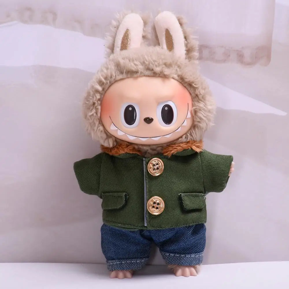 17cm Mini Plush Doll'S Clothes Outfit Accessories For Korea Kpop Exo Labubu Idol V1 V2 Green coat hat set Clothing Gift