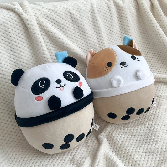 Cute Milk Tea Cup Animal Plush Toy Stuffed Panda Polar Bear Shark Doll Soft Bubble Tea Cats Plushies Kawaii Birthday Gifts