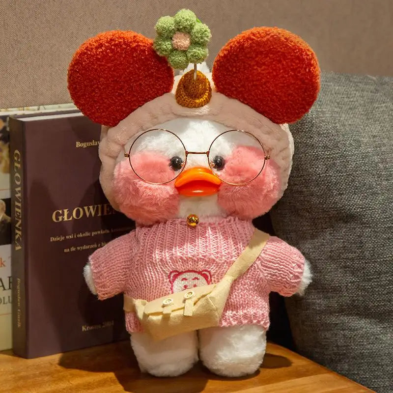 30cm Cute Cafe White Duck Stuffed Plush Animals Toy Wear Glasses And Clothes Soft Doll Girl Birthday Creative Gift For Children