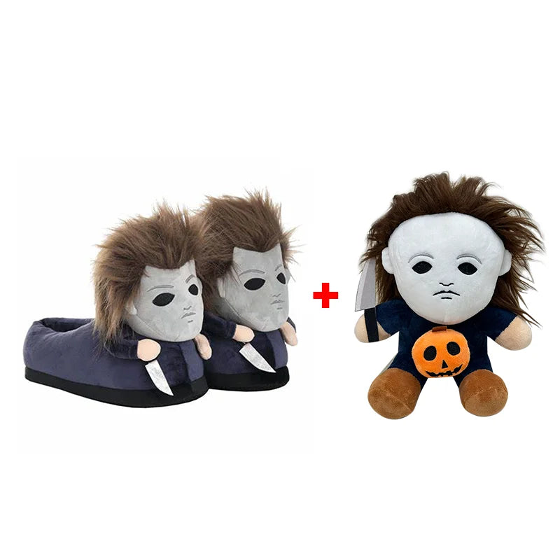 Cute Michael Myers Plush Dolls Halloween Horror Cartoon Cosplay Anime Plushie Soft Plush Slippers Birthday Gifts