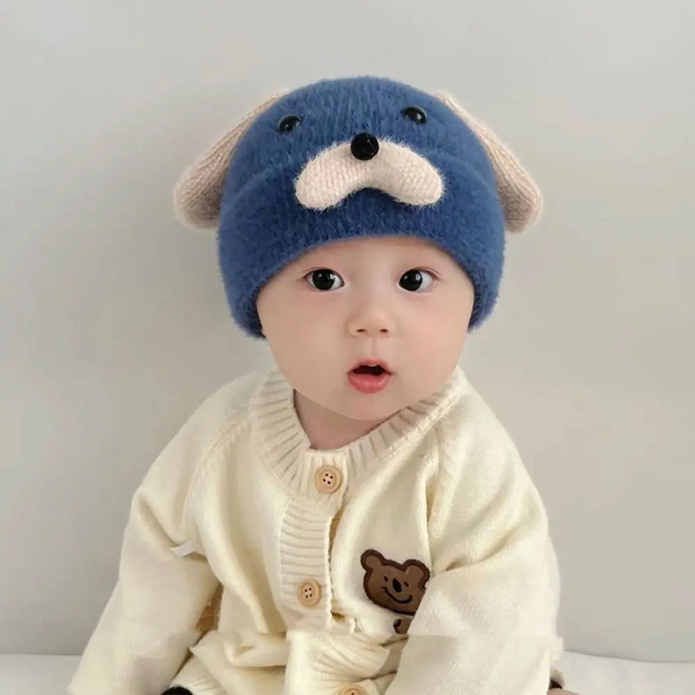 New Wool Baby Hat Knitted Plush Bonnet 0-2 Years Soft Pullover Hat