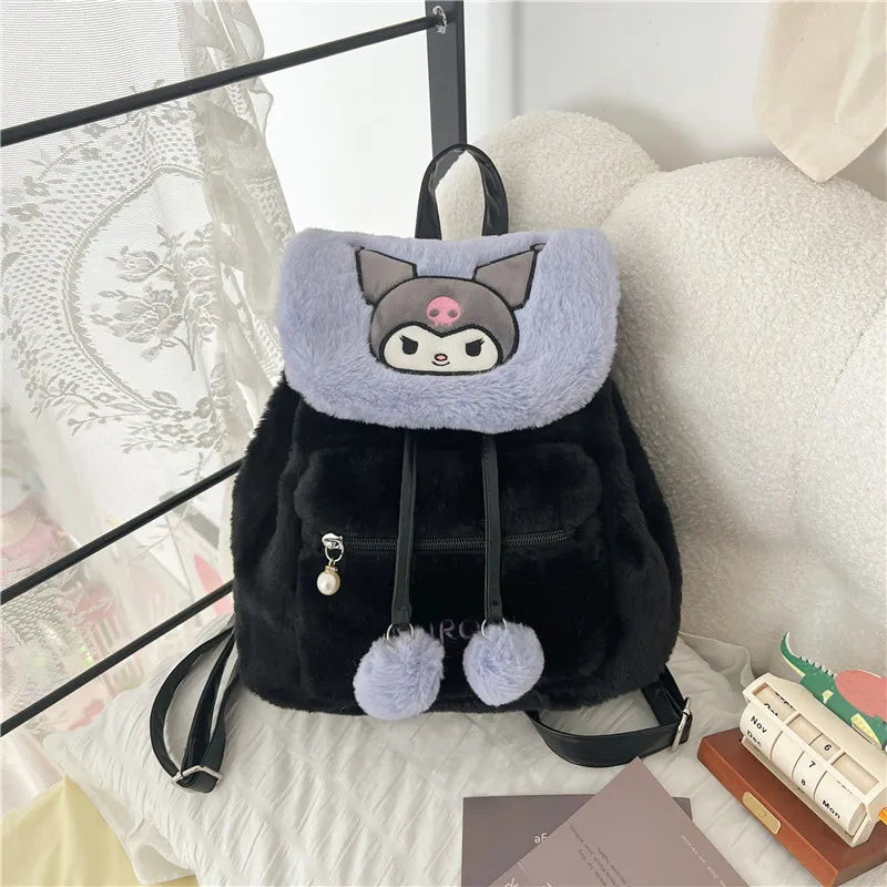 Anime Sanrio Hairy Backpack Kuromi School Bag Hello Kitty Plush Bag My Melody Student Bag Girls Handbag Kids Toys Birthday Gifts