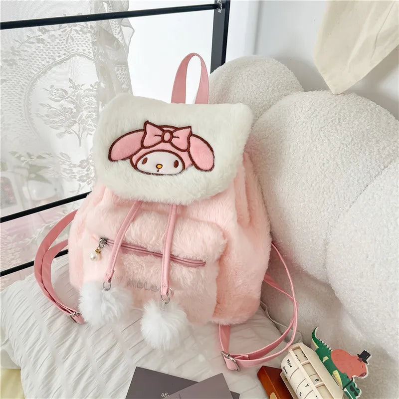 Sanrio Hello Kitty Kuromi Backpack My Melody Plush Flip Women Casual Large Capacity Cute Kawaii Cartoon School Bag Mochila Gift