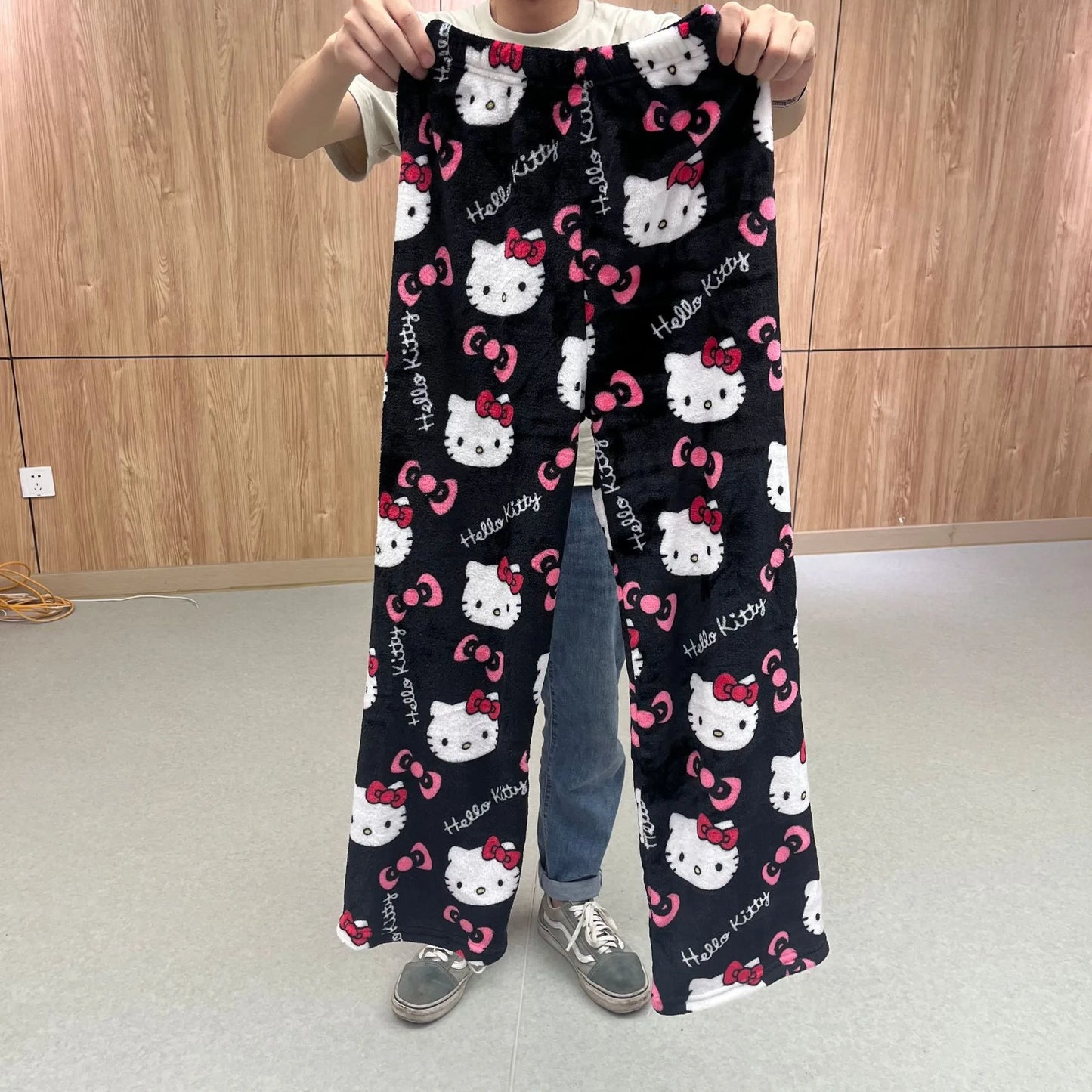 Cartoon Hello Kitty Flannel Sleeping Pants Thick Women'S Autumn And Winter New Style With Added Fleece Warm Casual Home Pants