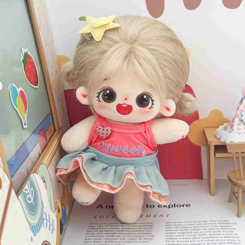 20cm Cute Plush Cotton Idol Doll With Clothes Stuffed Super Star Figure Dolls No Attribute Fat Body Doll Can Change Clothes Gift