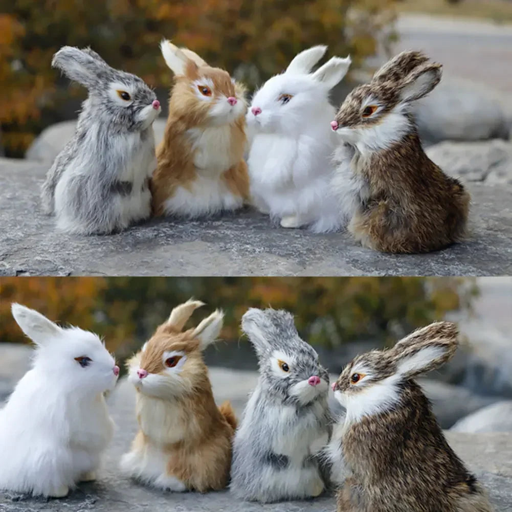 Simulation Rabbit Model Ornament Plush Squatting Animal Easter Bunny Figure Miniatures Birthday Kid Gift Home Decoration Crafts