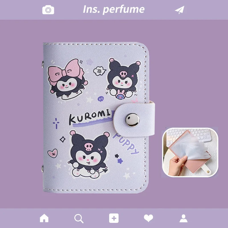 Kawaii Sanrio Wallet Bag Hello Kitty Bank Card Bag Id Credit Card Holder Cartoon Kuromi My Melody Cinnamoroll Bag Pu Mini Album