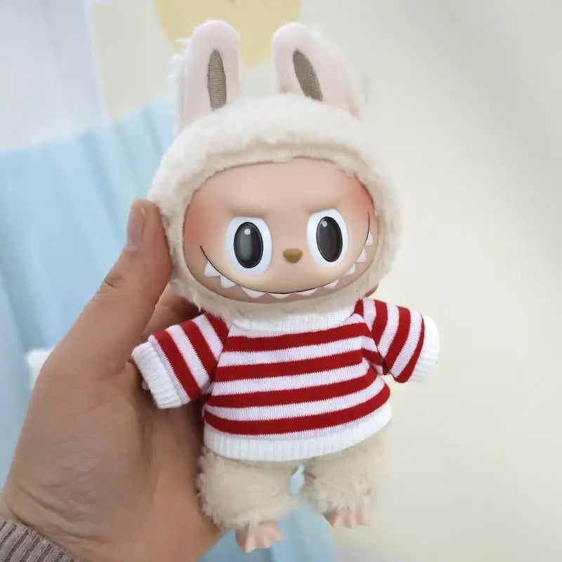 17cm Mini Plush Doll'S Clothes Outfit Accessories For Korea Kpop Exo Labubu Idol Dolls Corduroy overalls T-shirt Clothing Gift