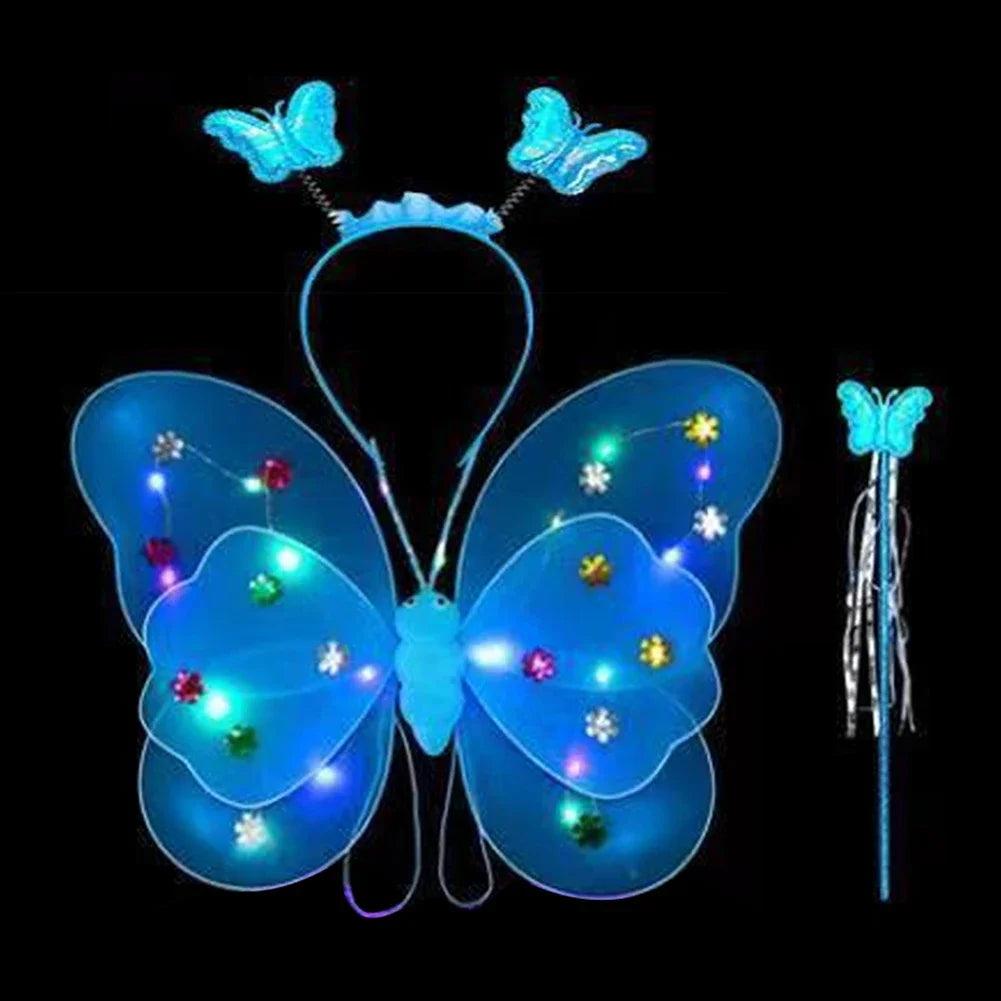 3/4Pcs/Set Double Layers Girls Led Flashing Light Fairy Butterfly Wing Wand Headband Costume Toy Gift Halloween Decoration