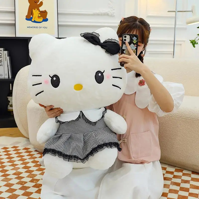 Sanrio Dark KT Cat Plush Toy Katie Cat Doll Stuffed Anime Doll Cartoon Cute Little Cat Puppet Doll Children's Gift Children Toys