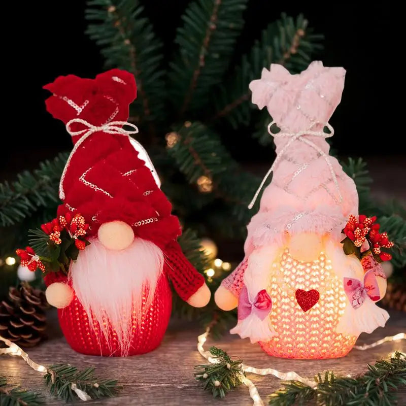 Valentine Gnomes 2X Home Gnomes Dolls Valentine's Day Gnome Decoration Plush LED Lighted Gnomes Doll Ornaments For Holiday Home