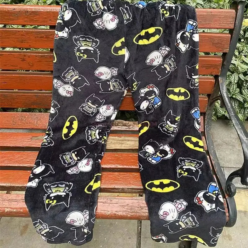 2024 Sanrio Y2k Autumn Hellokitty Batman Pajama Pants Cartoon Hip Hop Ladies Warm Casual Plush Xmas Style Flannel Cute Pants