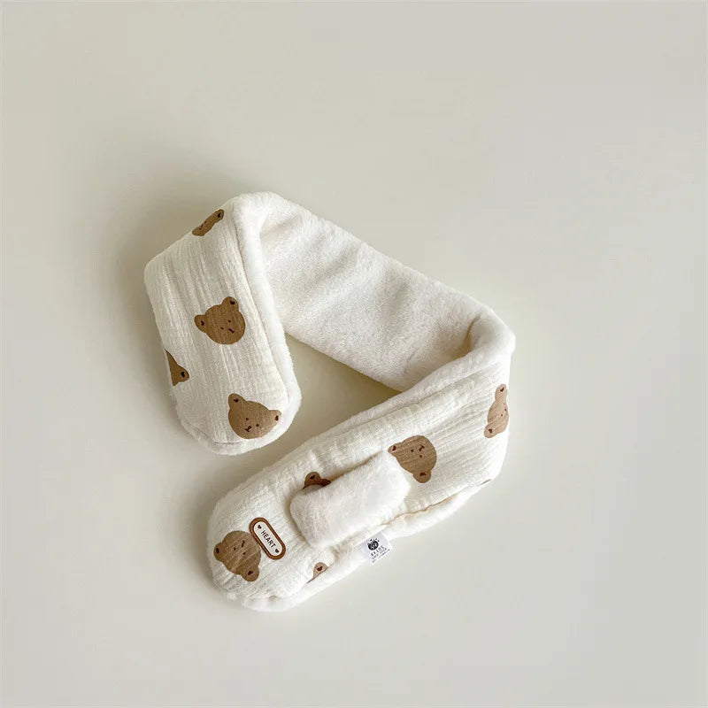 Korean Bear Print Baby Scarf Winter Plush Cross Scarves For Kids Boys Girls Warm Neckerchief