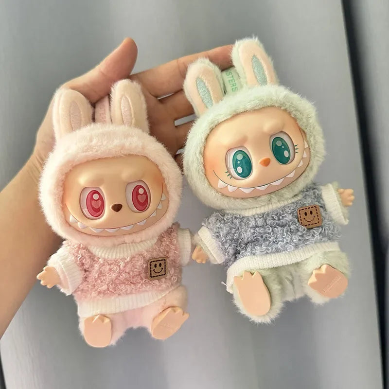 For 1st/2nd generation Labubu clothes sitting party baby clothes circle face shirt Mini Plush Doll'S Clothes Outfit Accessories