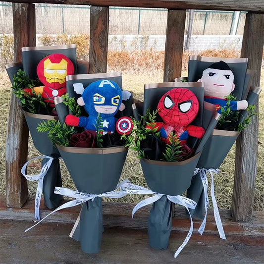 Graduation Plush Bouquet Super Hero Spider-Man Iron Man Superman Captain America Plush Stuffed Toy Kids Day Birthday Gifts