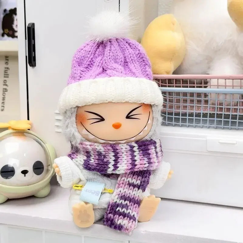 17cm Mini Plush Doll'S Clothes Outfit Accessories For Labubu Idol V1 V2 Christmas party sweater hat scarf set Clothing Gift