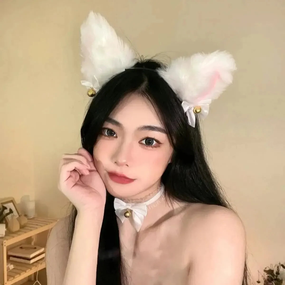 2pcs Cat Ear Bow Headband Necklace Claw Gloves Cosplay Plush Bell Hairband Women Girl Masquerade Party Headwear Hair