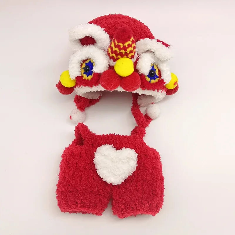 Mini Doll'S Clothes Outfit Accessories For 15-17cm Labubu Idol Lion dance hood hat wool knitting New Year clothes Clothing Gift