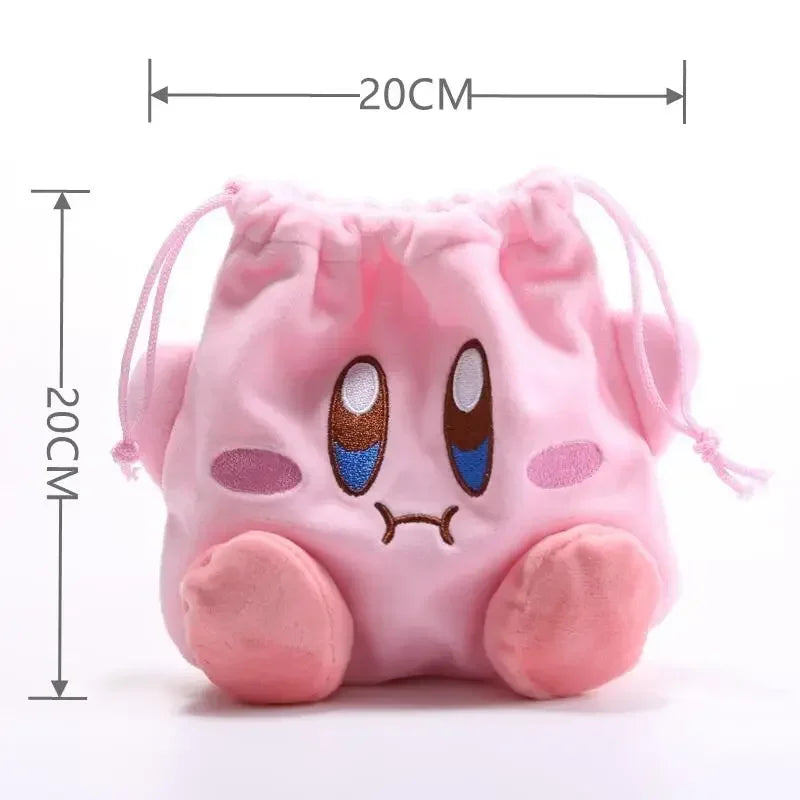 Kawaii Anime Cartoon Star Kirby Plush Cosmetic Bag Cute Pink Plush Portable Storage Bag Coin Purse Drawstring Bag Holiday Gifts