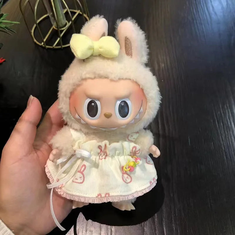 New 17cm Pendant Cute Labubu Doll Clothes Fashion Dress Headgear Stuffed Accessories Cos Anime Plush Cartoon Decor Birthday Toys