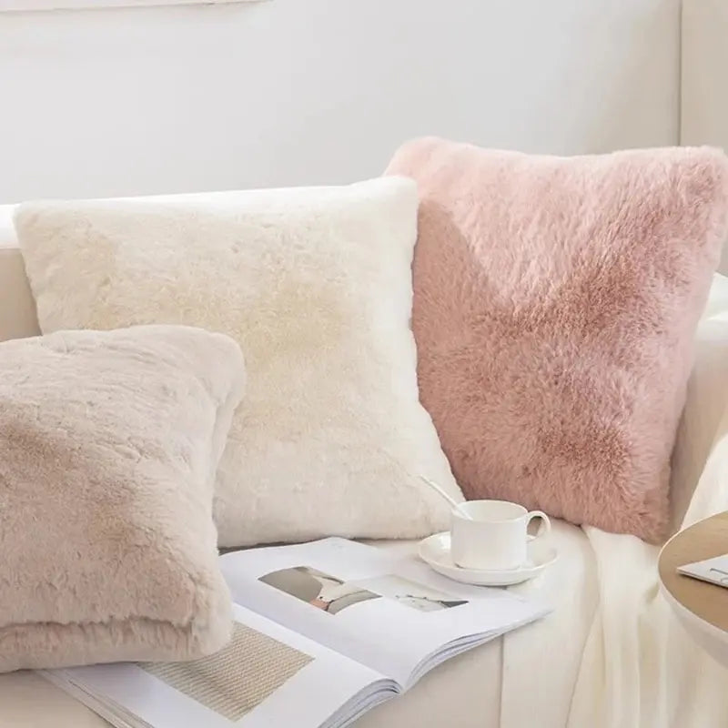 Ultra Soft Throw Pillows Case Faux Rabbit Fur Luxury Warm Plush Decorative Pillow Cushion Cover For Sofa Bedroom Living Room