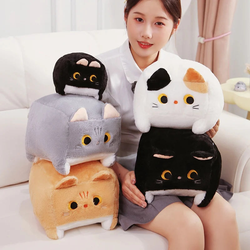 Kawaii Cat Plush Toy Standing Fuzzy Cube Cats Plushies Doll Cute Throw Pillow Sofa Cushion Peluche Animal Child Birthday Gift