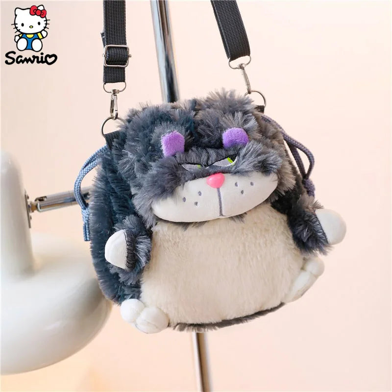 Lucifer Cat Bag Plush Shoulder Bag Cartoon Anime Lucifer Cat Portable Drawstring Shoulder Bag Plush Toy Diagonal Package Gifts