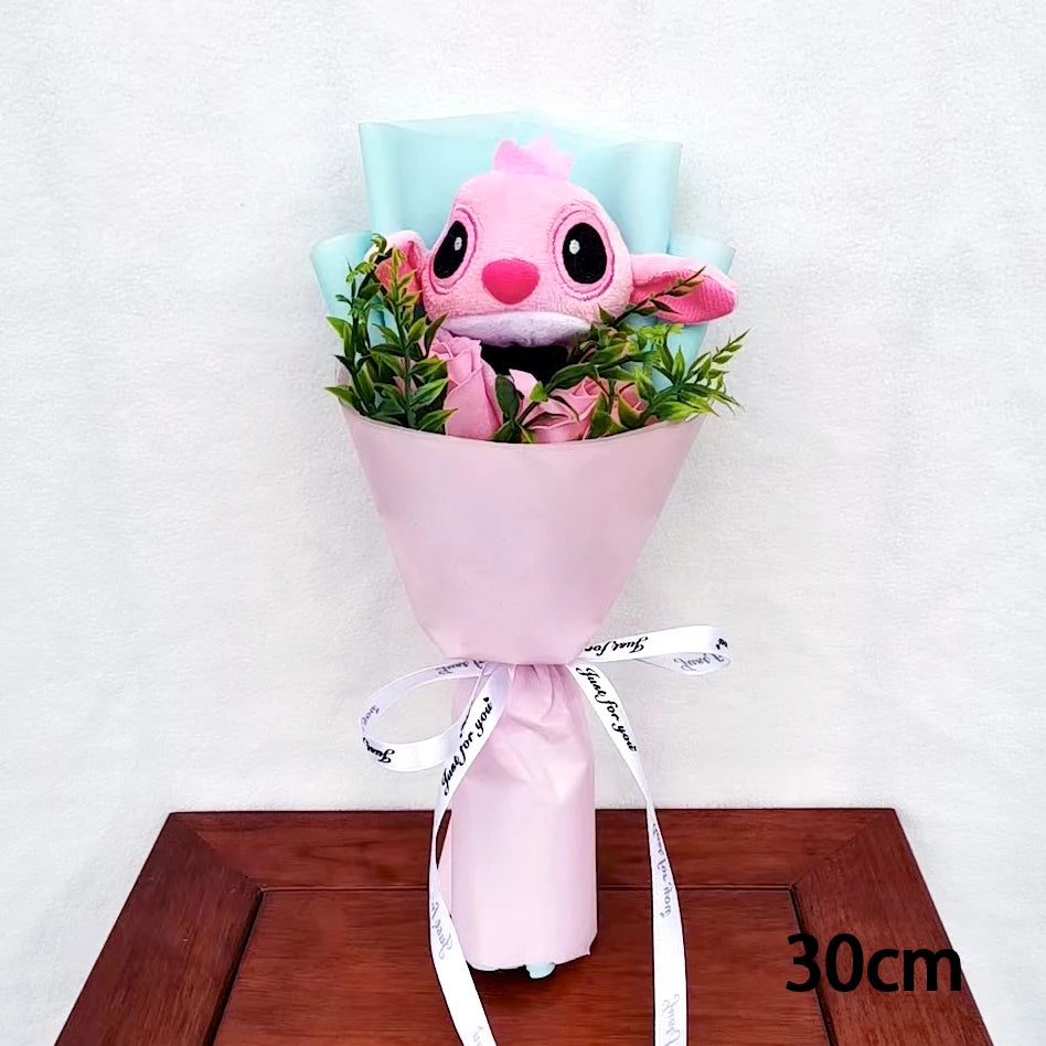 Hot Lilo & Stitch Plush Doll Toys With Soap Rose Flower Bouquet Anime Stuffed Animals Home Decoration Valentine Graduation Gift