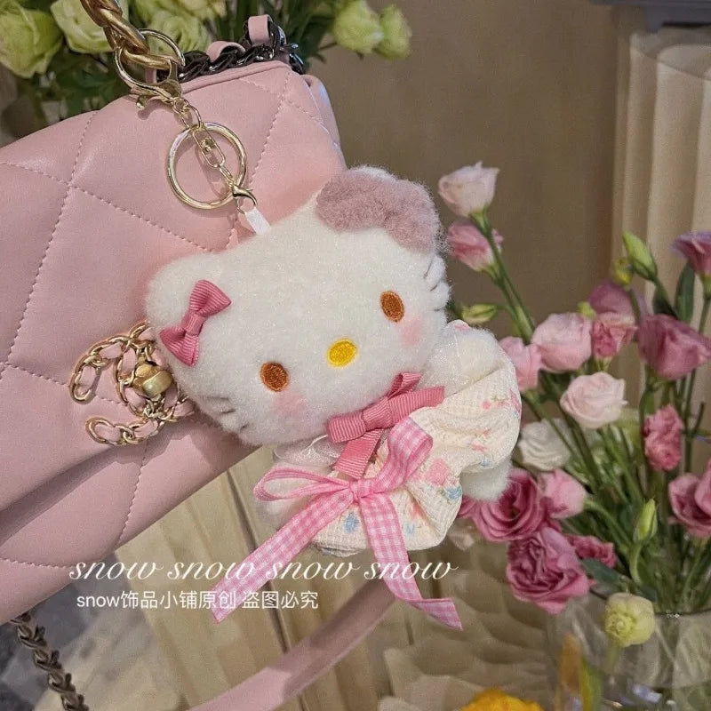 Sanrio Animation Peripherals Hello Kitty Plush Doll Cute Car Keychain Girl Heart School Bag Pendant Creative Holiday Gift