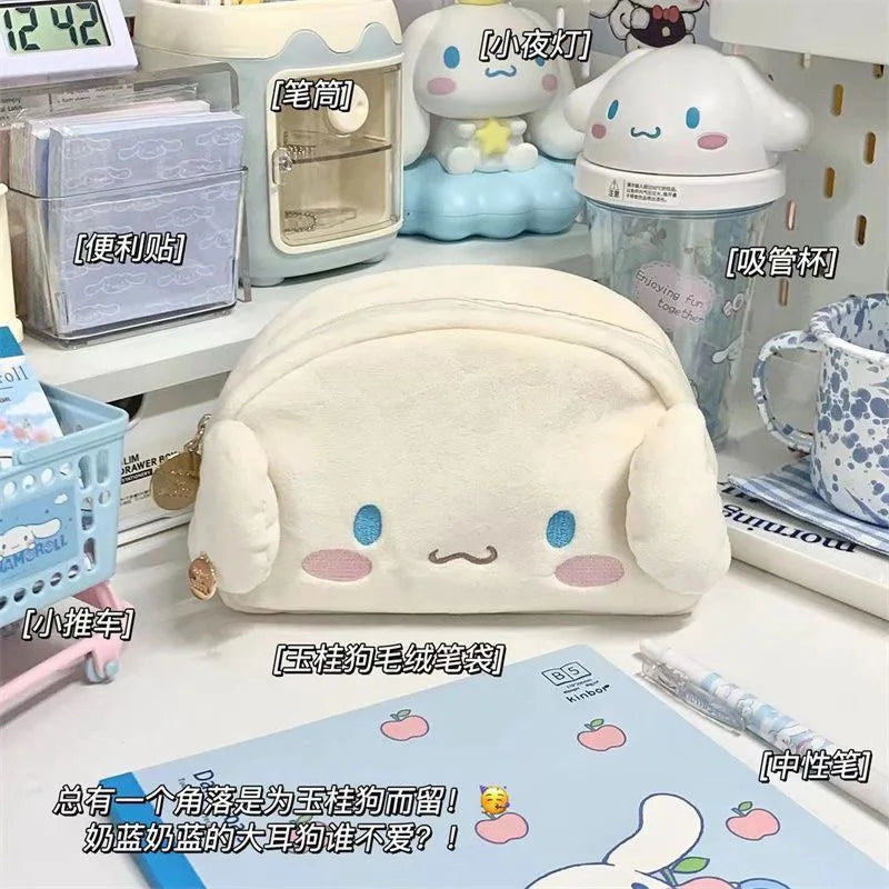 Cartoon Sanrio Cinnamoroll Plush Pencil Case Cartoon Cute High-capacity Charm Student Stationery Bag Girl&Child Holiday Gifts