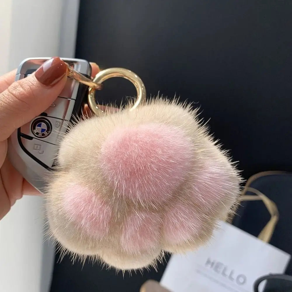 Cat Paw Pendant Keychain Kawaii Soft Faux Fur Keychain Kid Gift Stuffed Toy Plush Toy Key Ring Backpack Car Key Pendant