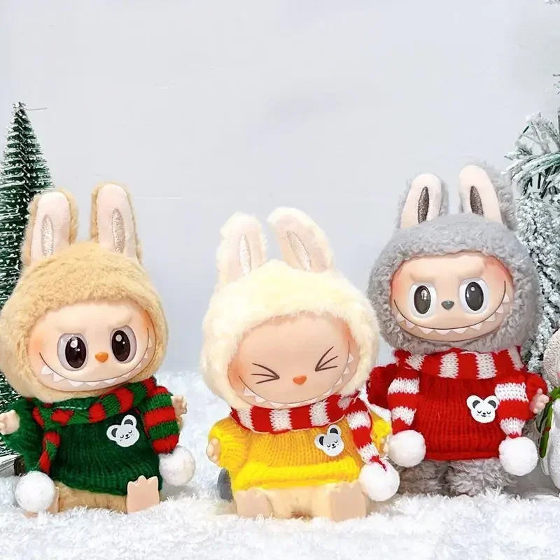 17cm Mini Plush Doll'S Clothes Outfit Accessories For Labubu Idol V1 V2 Christmas winter dress up sweater scarf Clothing Gift