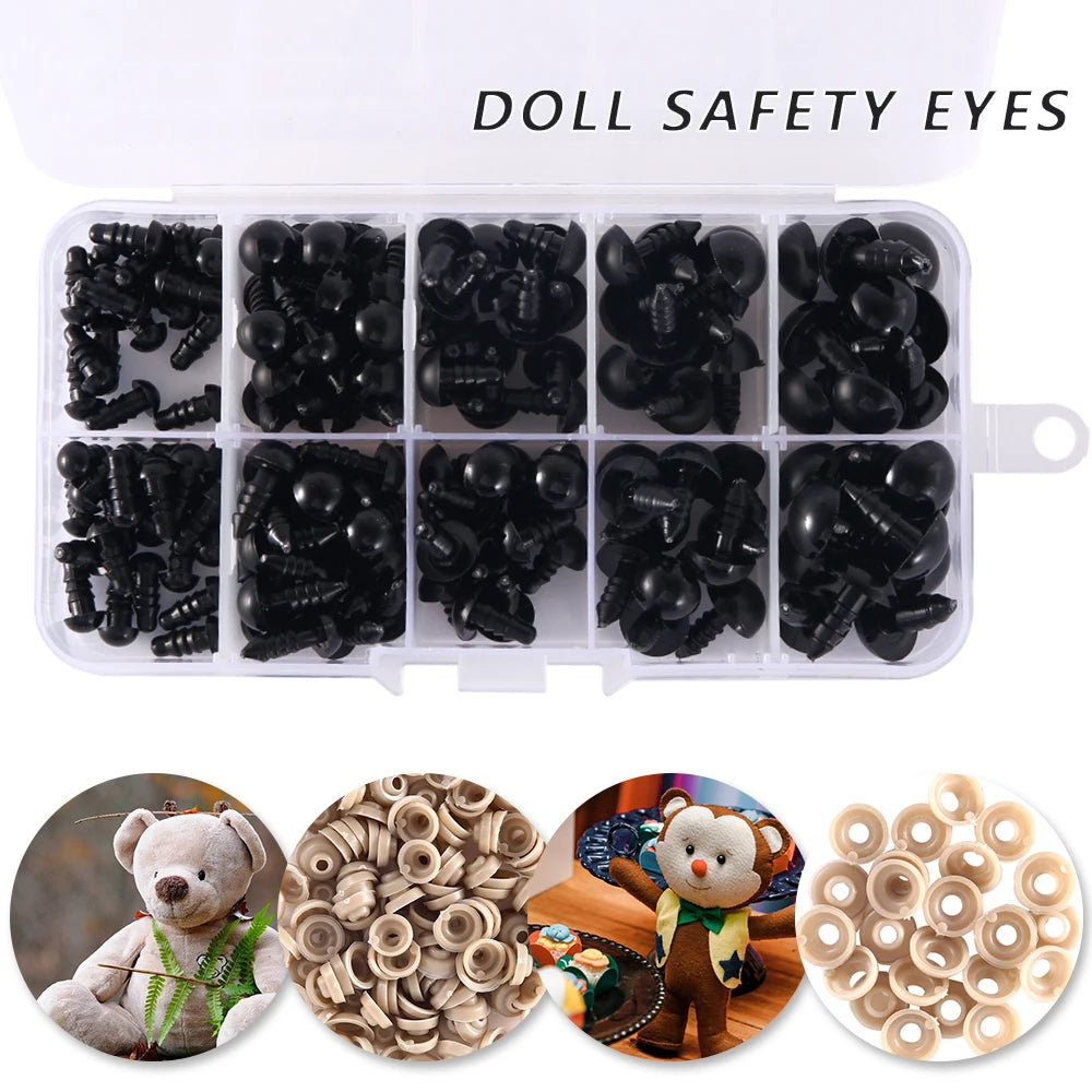 150/500 Pcs Doll Making Eyes Black Multiple Sizes DIY Craft Stuffed Animals Resin Button Eyes for Plush Toy Crochet Craft Dolls