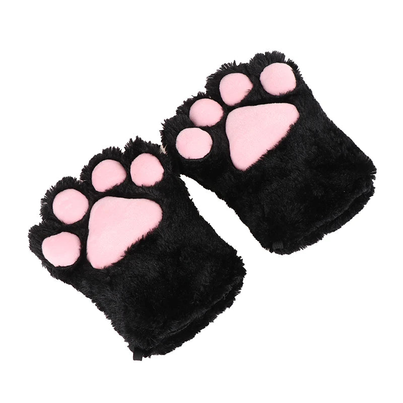 Cute Bear Cat Paw Gloves Fluffy Plush Cartoon Animal Anime Lolita Cosplay Mitten