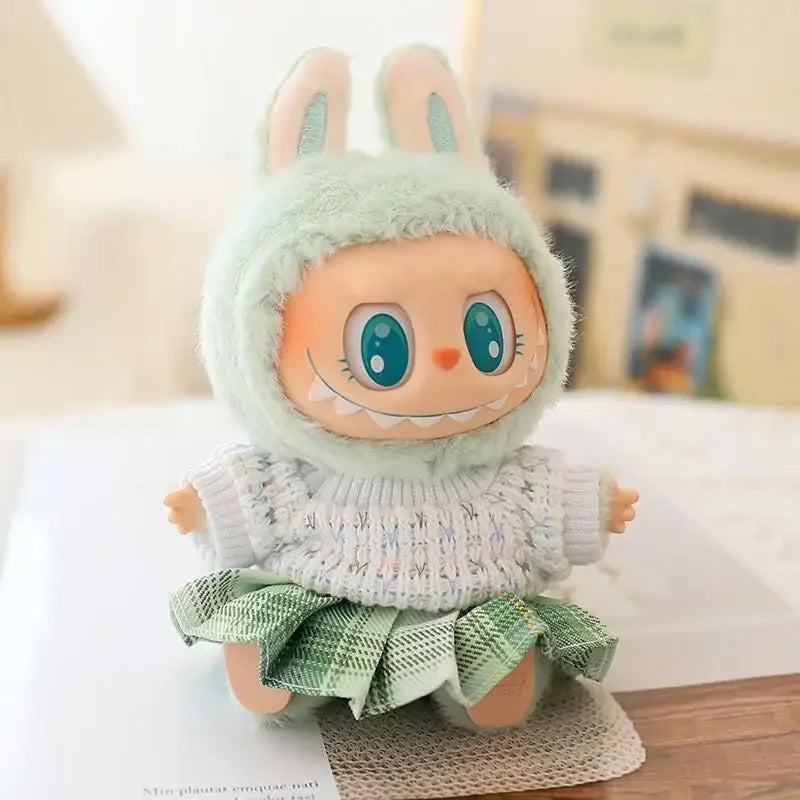 Mini Doll'S Clothes Outfit Accessories For 15-17cm Labubu Idol Knitted sweater JK pleated skirt camera shoes set Clothing Gift