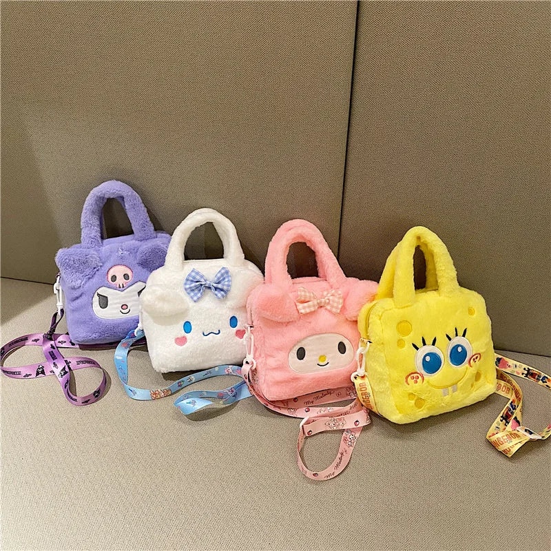 Kawaii Sanrio Plush Bag Kuromi Melody Cinnamoroll Cartoon Anime Handbag Crossbody Cosmetic Travel Storage Bags Women Girls Gifts