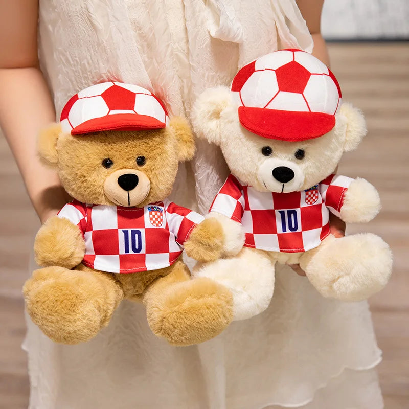 25/30cm Creative Sports Soft  Bear Plush Pillow Cartoon Basketball Soccer Ball Huggable Pillow Refuel Sports Bear