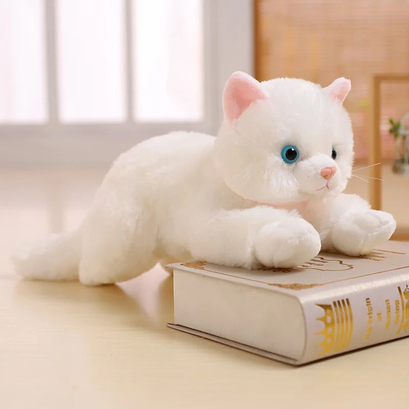 20cm-48cm Fluffy Lifelike Real Prone Striped Cat Plush Doll Stuffed Pure Colors White Kitten Toy Pets Animal Kids Gift