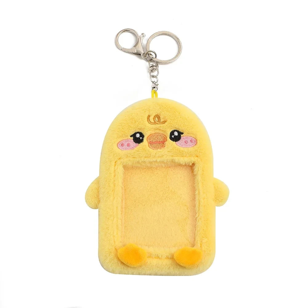 INS Cute Plush Dog Rabbit Photocard Holder Keychain Kpop Idol Photo Card Case Photo Bank Card Protective Case Display Holders