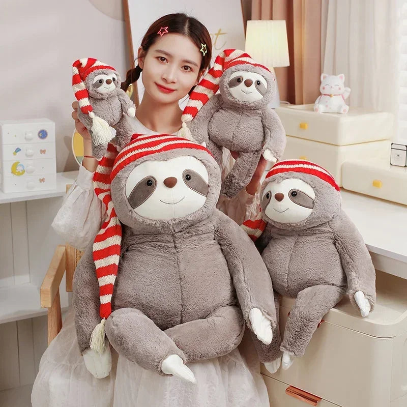 Creative Christmas Hat Sloth  Plush Toys Baby Animal Doll Pillows Soft Filling Cute Playful Shapes Good Quality Present Gifts