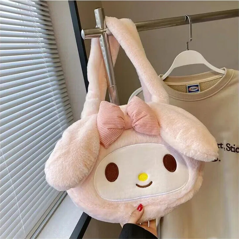 Kawaii Sanrio Plush Cinnamoroll Melody Kuromi Tote Handbags Shoulder Bags Women Fashion Female Messenger Bag Purses Xmas Gifts