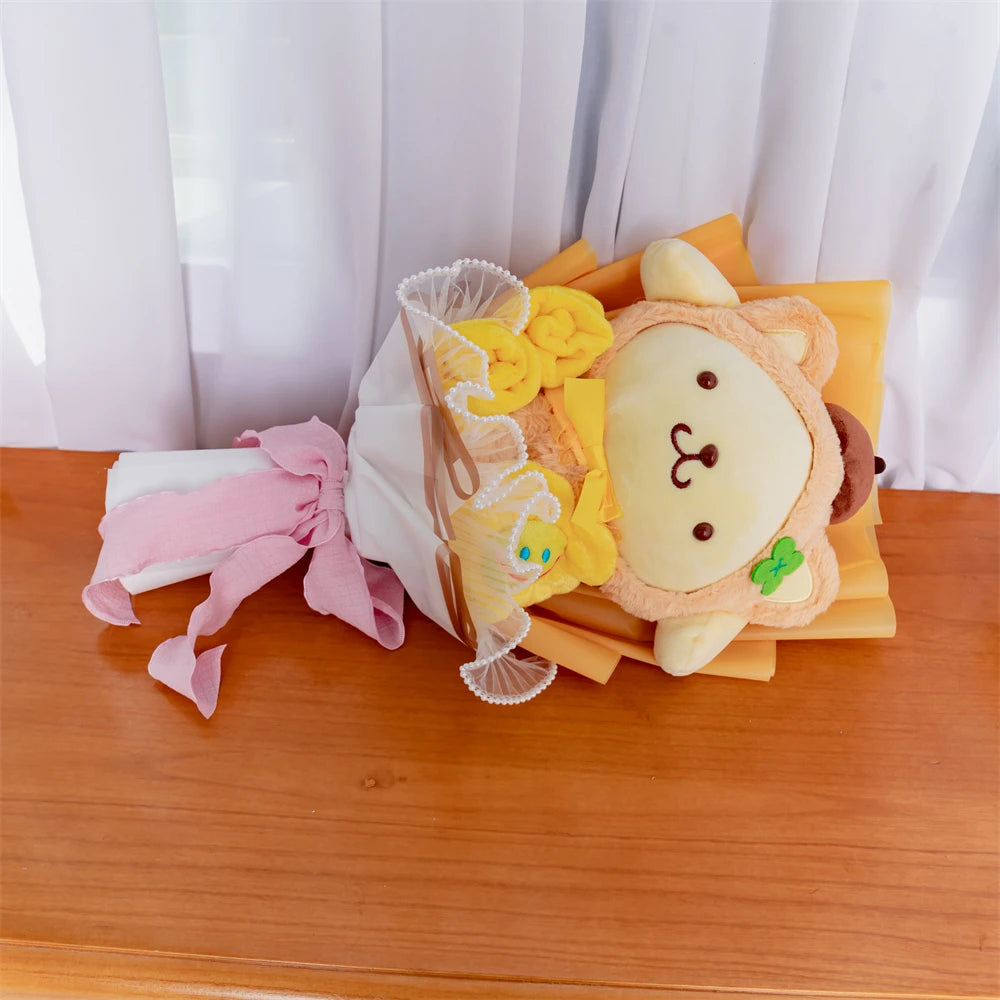 Plush Bouquet Pom Pom Purin Plush Doll Kawaii Cartoon Stuffed Bouquet Valentine's Day Christmas Graduation Surprise Gifts