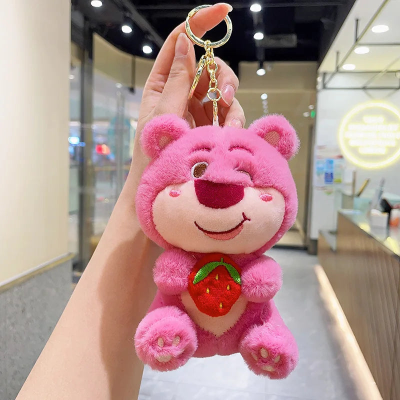 Strawberry Winking Bear Cute Doll Lotso Bear Pendant Plush Toy Wholesale Cartoon Keychain Lovely Lotso Bag Decoration