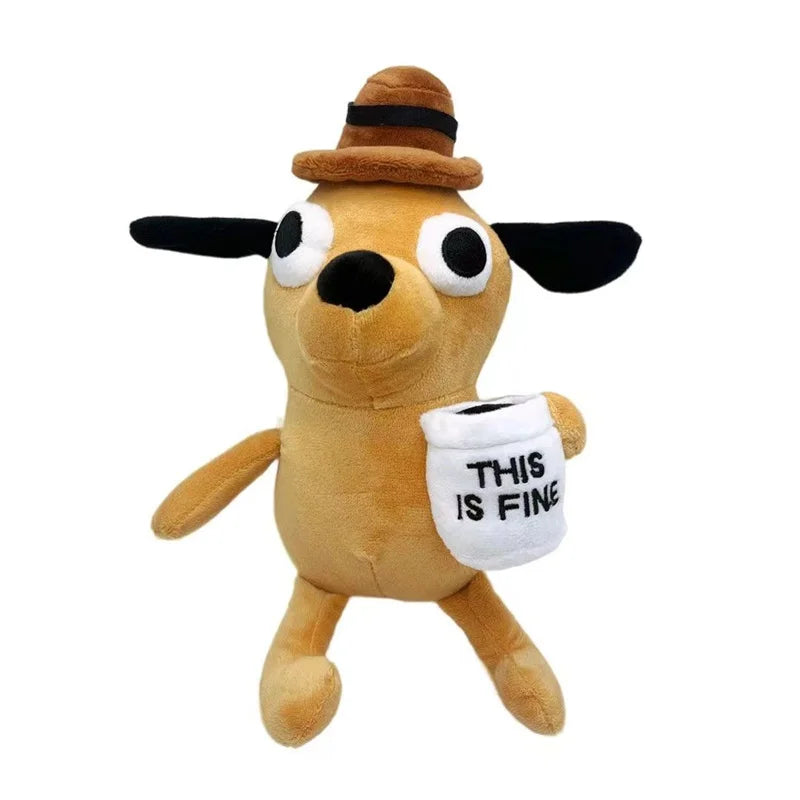 This Is Fine Meme Animal Coffee Dog Plush Toy Soft Stuffed Doll Kids Toy Gift for Children Boy Birthday