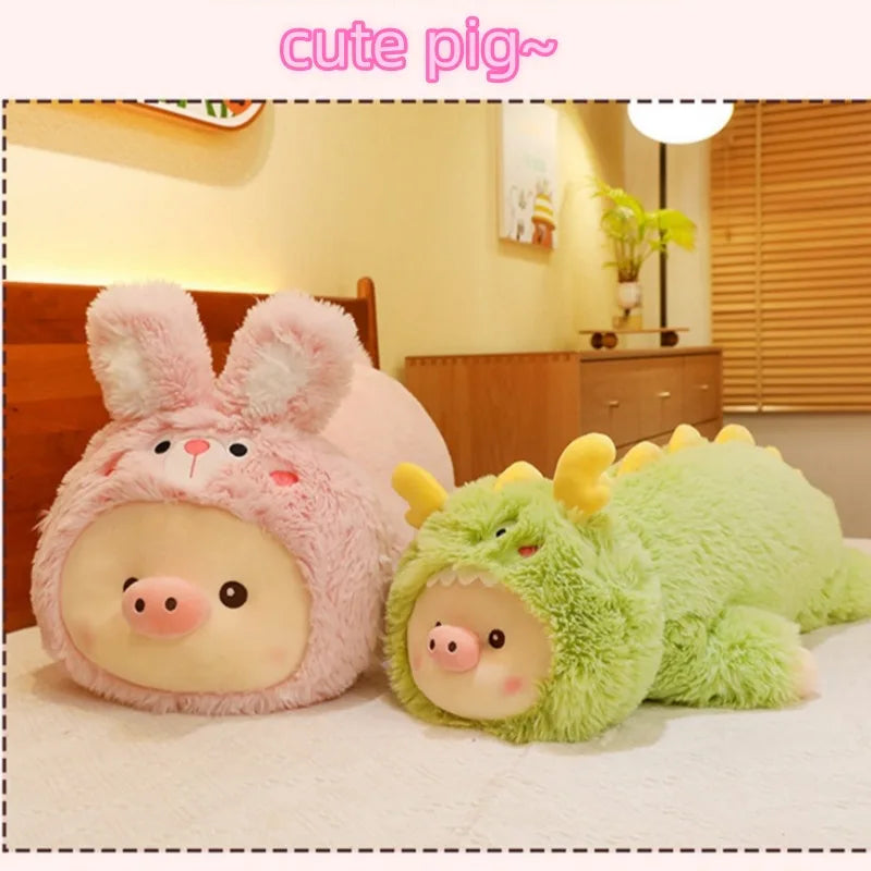 Cute Animal Pig Plush Toys Soft Stuffed Pig Cartoon Turn Into Dinosaur Rabbit Doll Sofs Home Decor Sleeping Pillow Birthday Gift