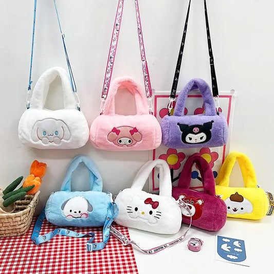 Kawaii Sanrio Plush Bag Kuromi Cinnamoroll Shoulder Ba Anime Plushies Handbag My Melody Messenger Backpack Phone Storage Gifts