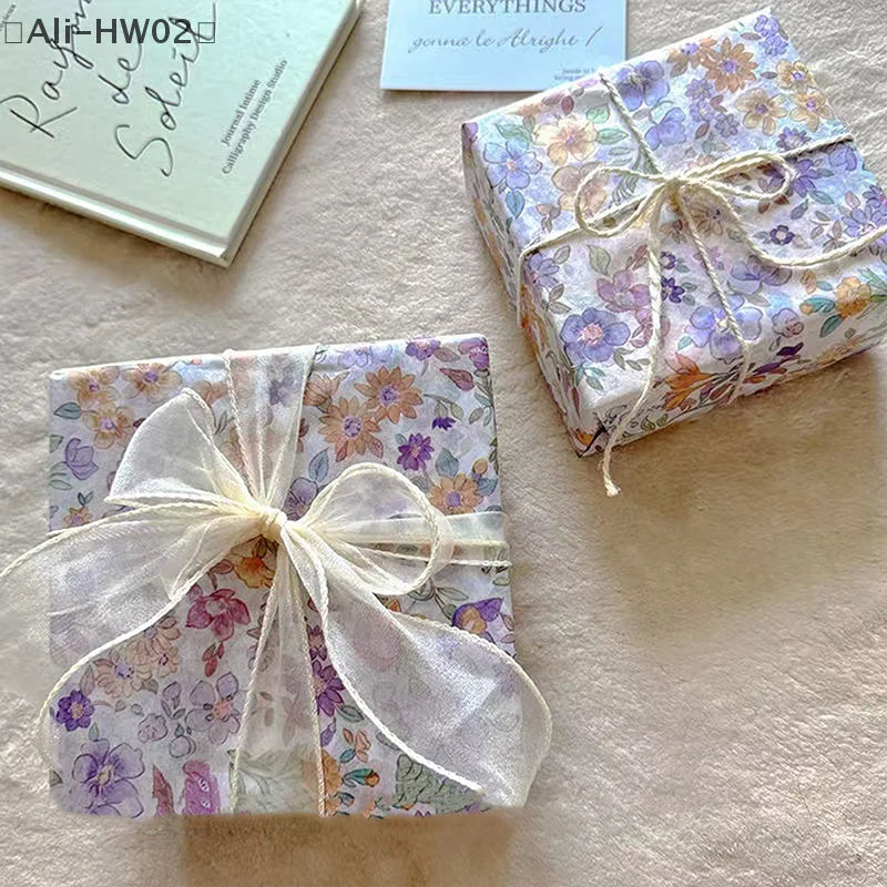 〔HW02〕10 Sheets Small Fresh Purple Flowers Ins Style Gift Wrap Packing Paper for Anniversary & Party 50X35cm