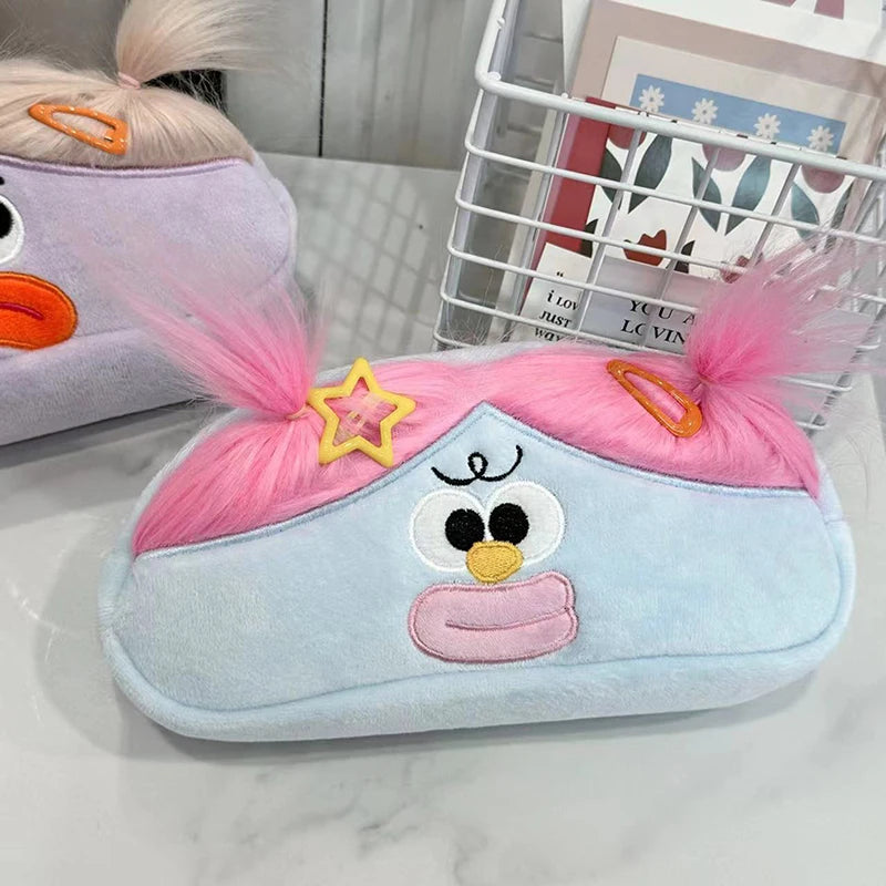 Kawaii Funny Big Capacity Plush Pencil Bag Creative Cartoon Big Mouth Girl Pens Storage Case Portable School Stationery Gift