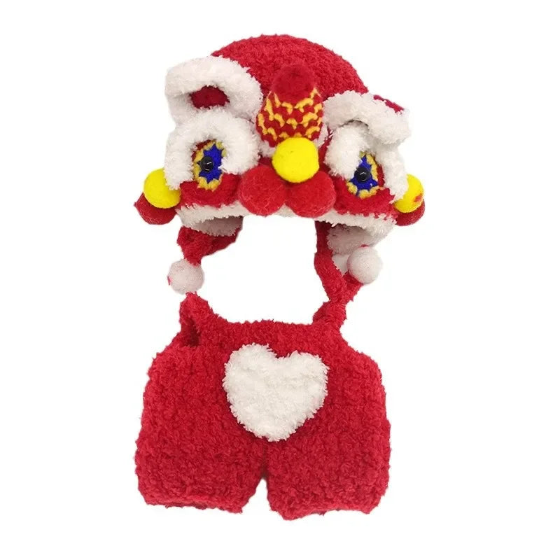 Mini Doll'S Clothes Outfit Accessories For 15-17cm Labubu Idol Lion dance hood hat wool knitting New Year clothes Clothing Gift