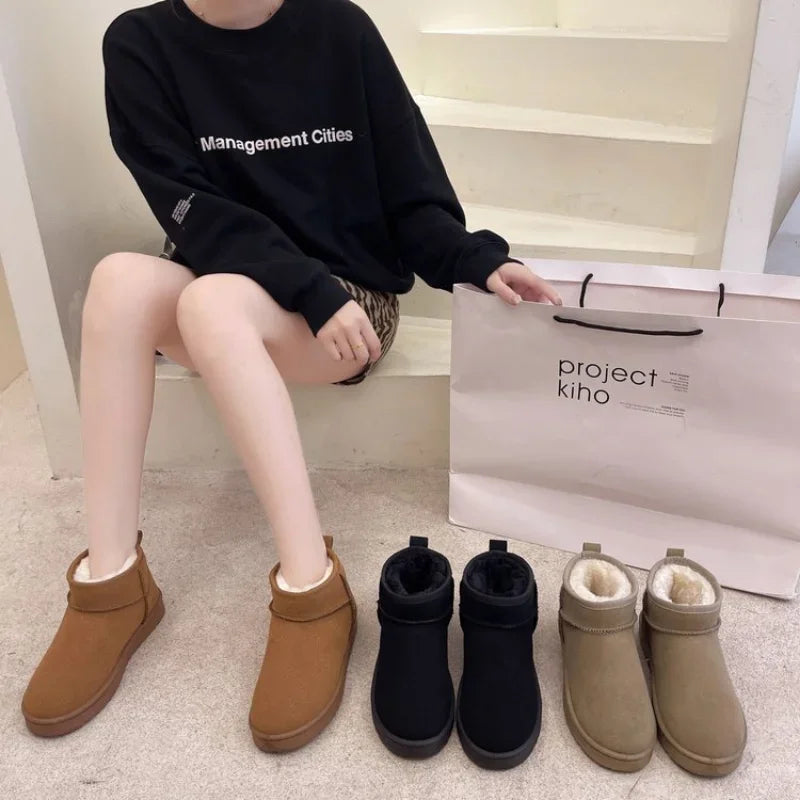 Snow Boots Women's Short Tube Thickened Cotton Shoes Non-slip Winter New Shoes Student Women's Shoes 2022 Black Boots